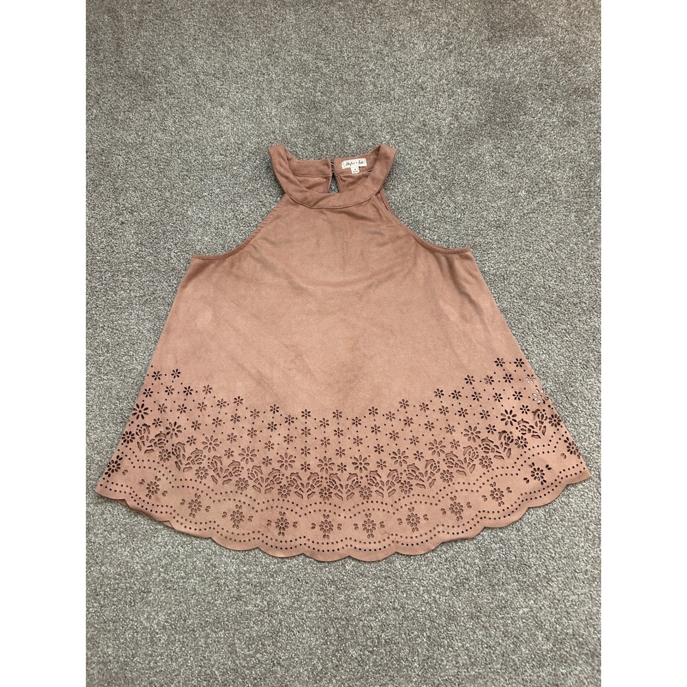 Skylar + Jade Faux Suede Halter Top Womens Small Mauve Excellent Laser Cut Boho